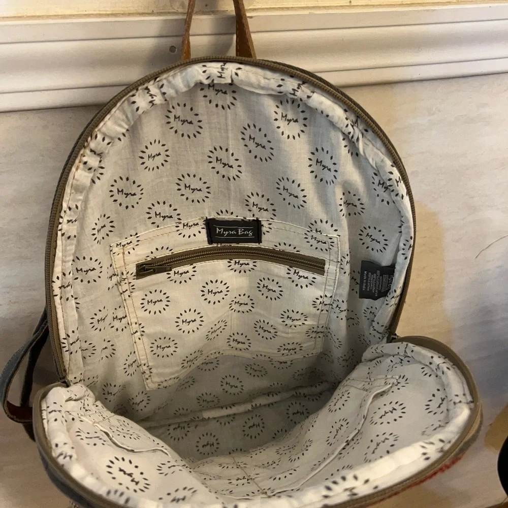 NWT- Myra Bag Hair-On Cowhide 100% Leather BoHo Star Canvas Backpack